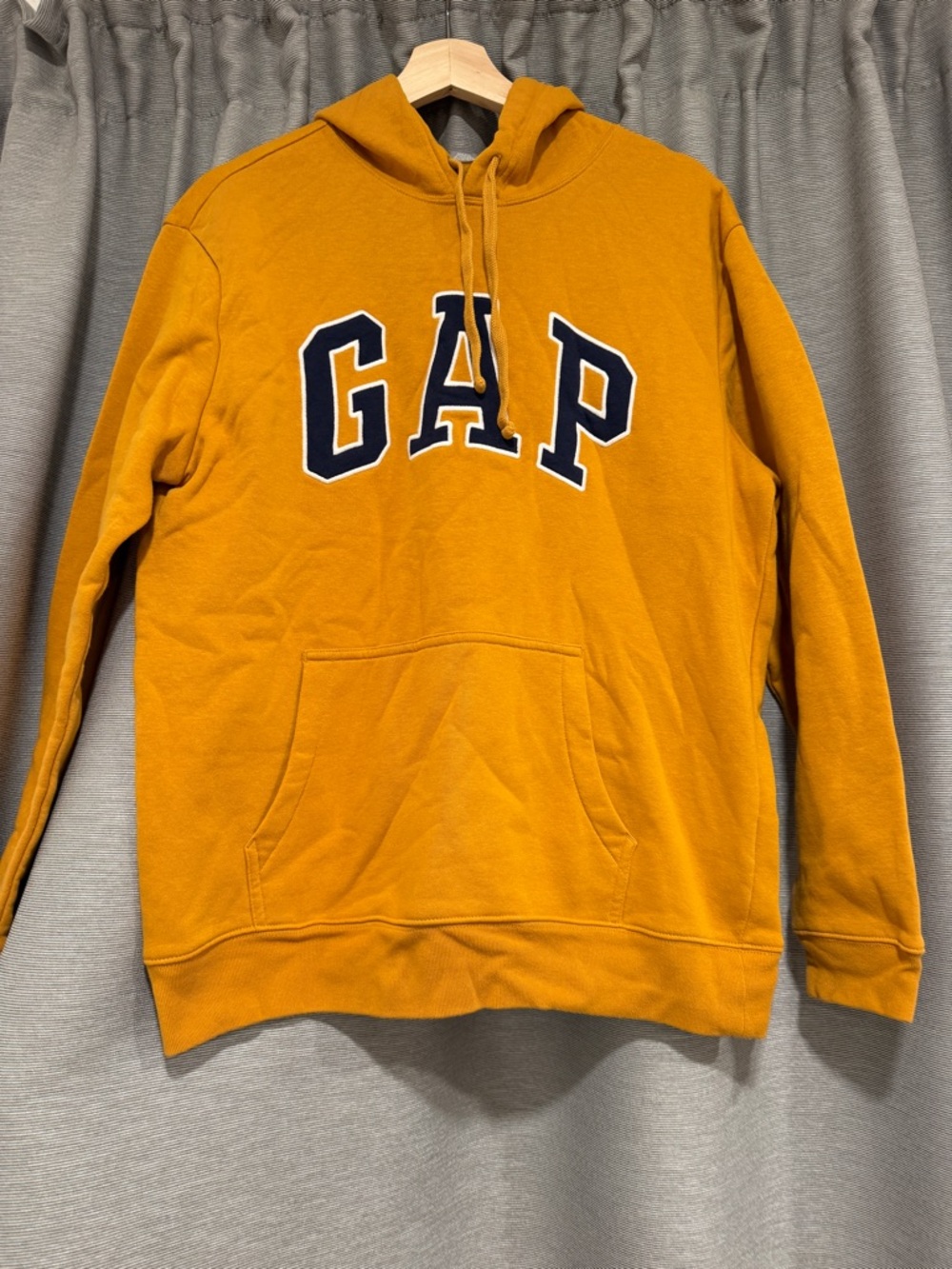 GAP Men's Ochre Crewneck Hoodie with Navy Logo
